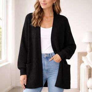 Quince Black Knit Cardigan Sweater